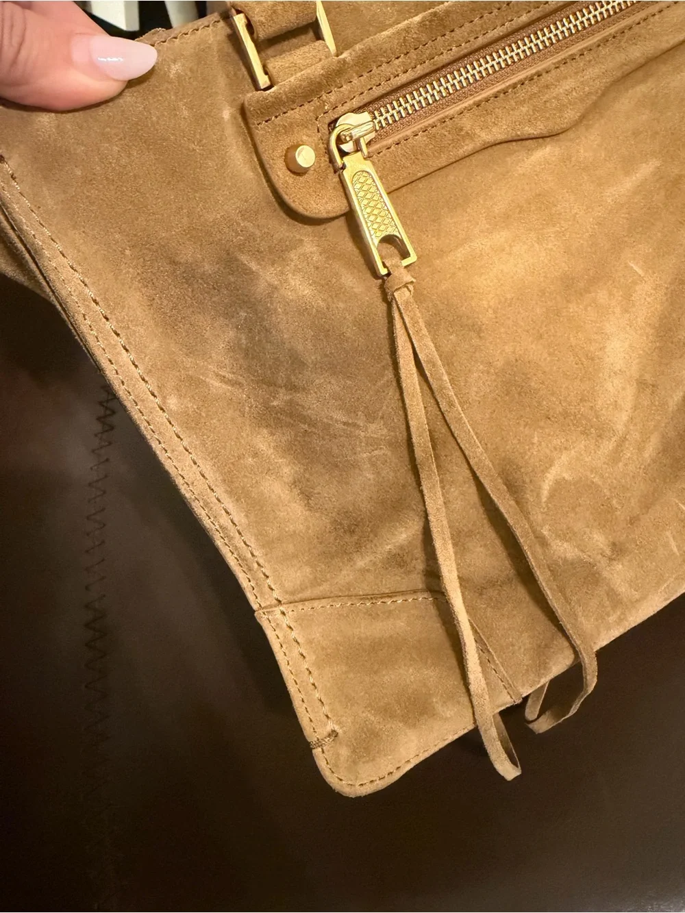 Rebecca Minkoff Regan Satchel in Tan Suede